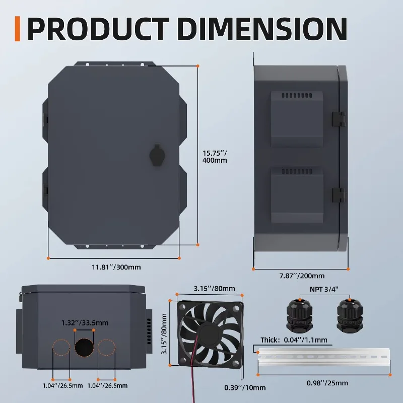 400X300X200MM Metal Waterproof Electrical Enclosure IP65 Weatherproof Outdoor Junction Box Ventilated Housing with Fan OEM