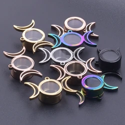 1Pc Witch Goddess Triple Crescent Moon Memory Medaillon Colgantes Fit Wicca Amulet Glass Locket Pendant Jewelry Wholesale Bulk