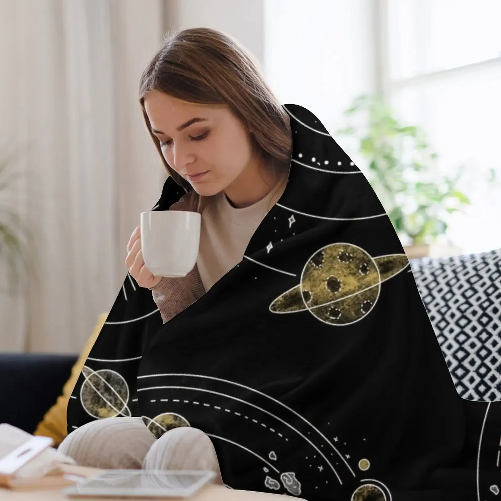 النجوم والكواكب والشمس والقمر رمي بطانية قماش الفانيلا للأطفال بطانيات كيس النوم المخصصة