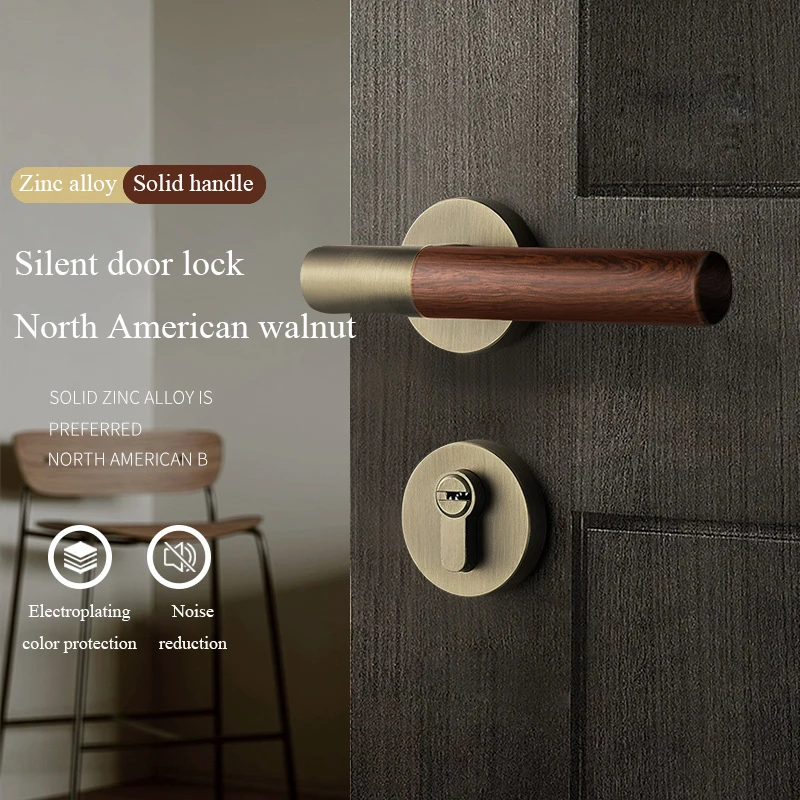 

Zinc Alloy Bedroom Interior Split Anti-theft Door Lock Imitation Wood Grain Door Handle Magnetic Silent Split Mechanical Locks