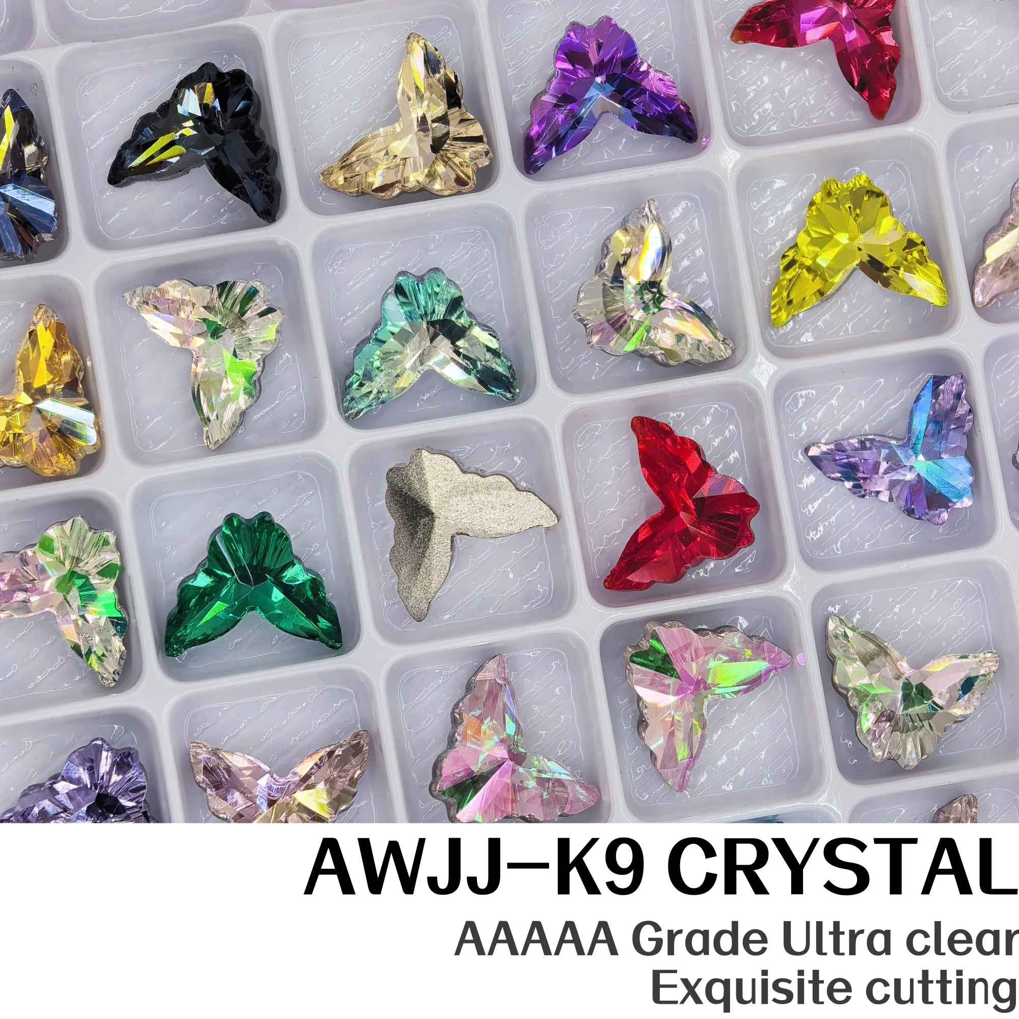 Board Pack 10mm Angel Butterfly K9 Crystal Rhinestones Multi Facets Super Sparkle Pointed Back for Nail Jewelry DIY