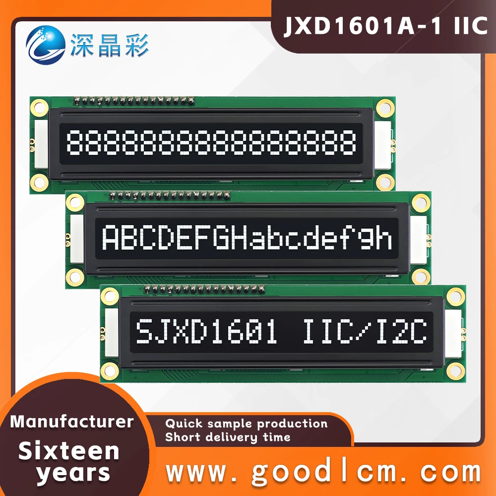 LCD 1601 Large Character LCD Screen JXD1601A-1 IIC/I2C Interface VA White Negative Single row Digital LCM Display Module