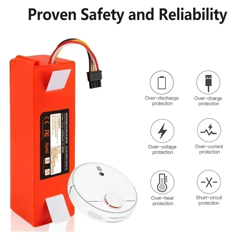 14.4V Original 12800mAh Robotic Vacuum Cleaner Replacement Battery For Xiaomi 1S 2S Roborock S55 S60 S65 S50 S5 MAX S6 Parts