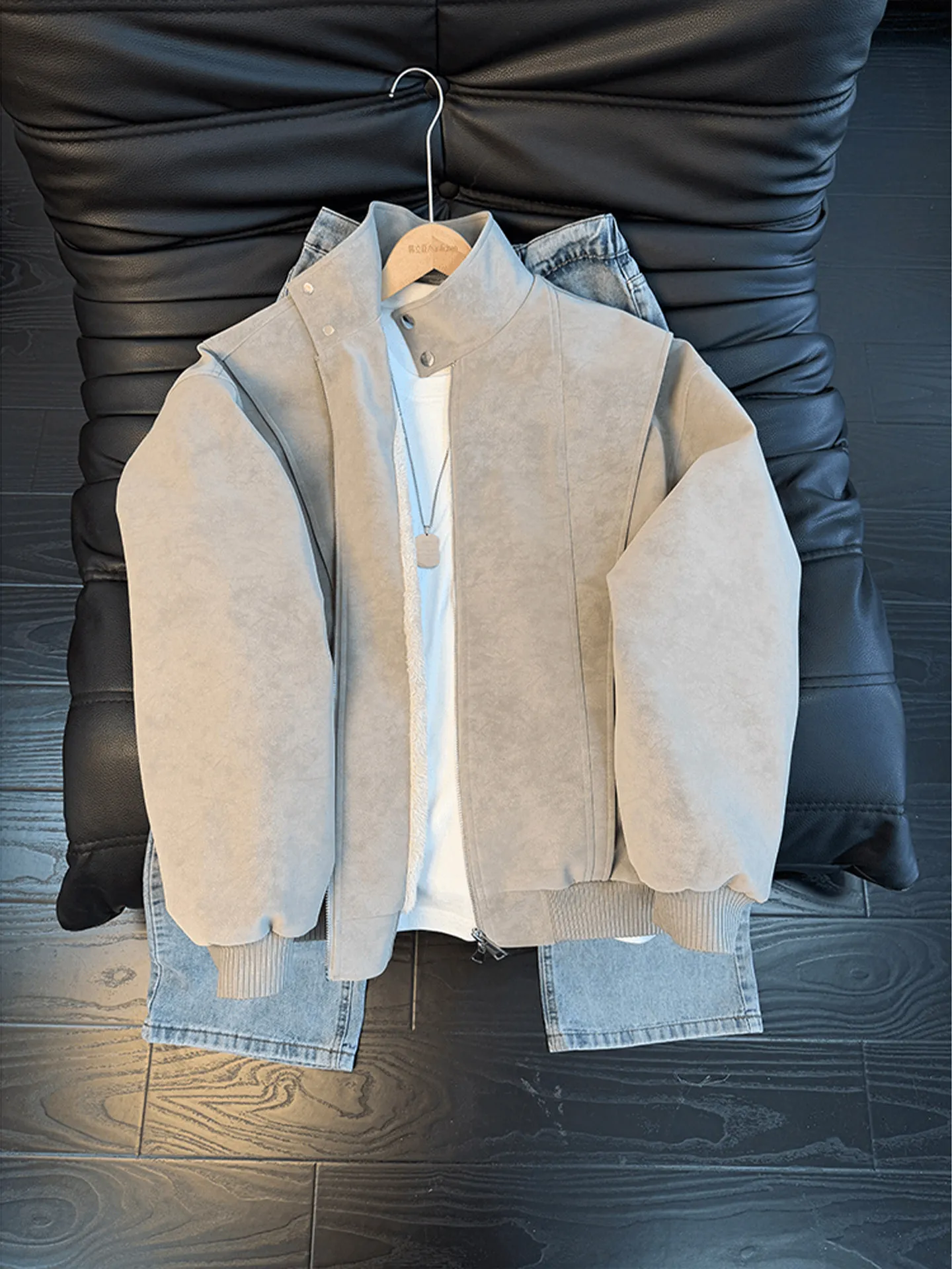 

Мужская зимняя куртка из матовой кожи с эффектом тай-дай, на флисовой подкладке, в американском стиле, с воротником-стойкой, летная куртка-бомбер, короткая мотоциклетная куртка из хлопка