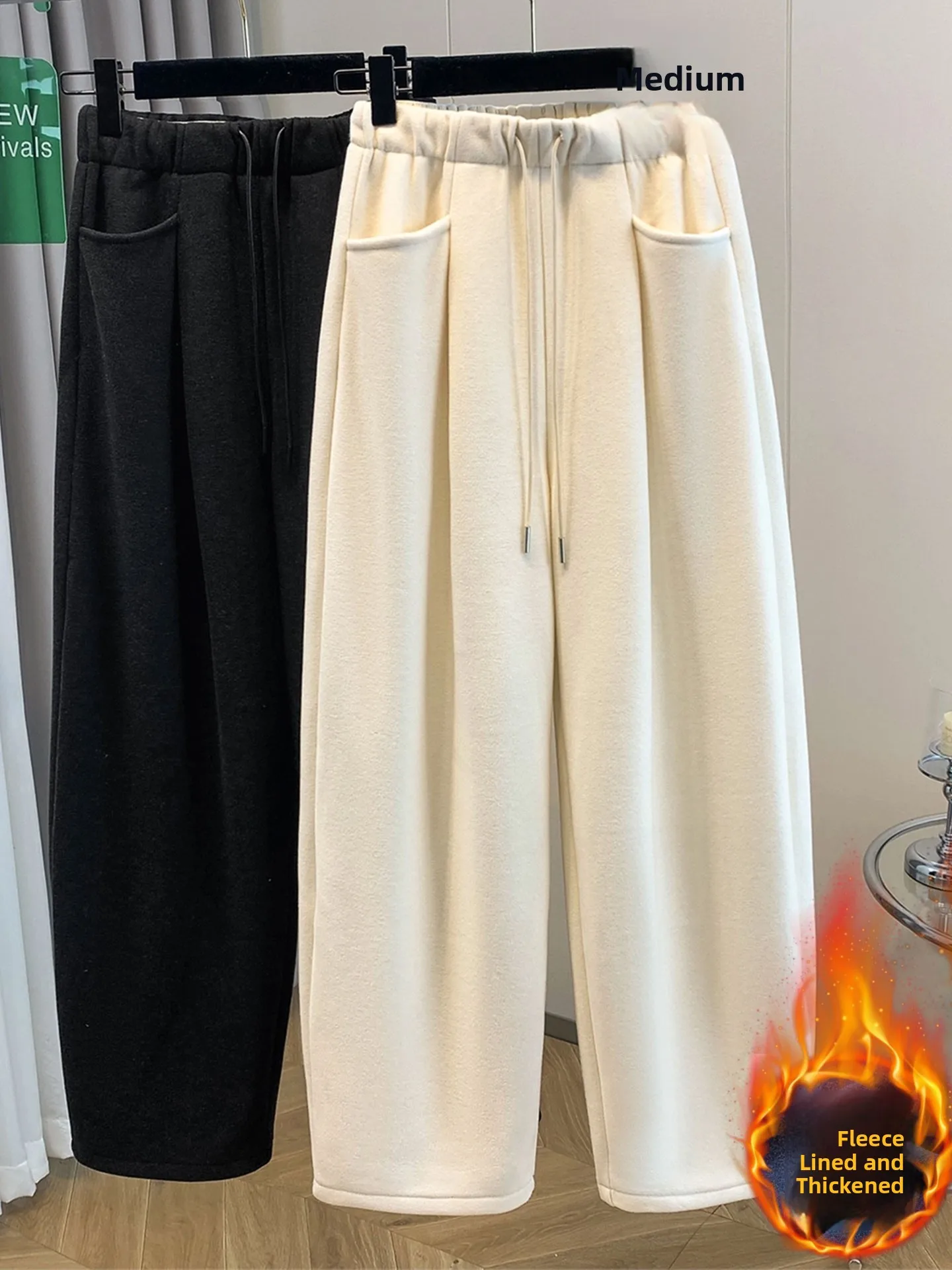 

plus Size High Waist Fce Lined Thiened Wide Leg Pants Korean Sle Woolen Women's Trousers Autumn Winter Warm Casual Pants