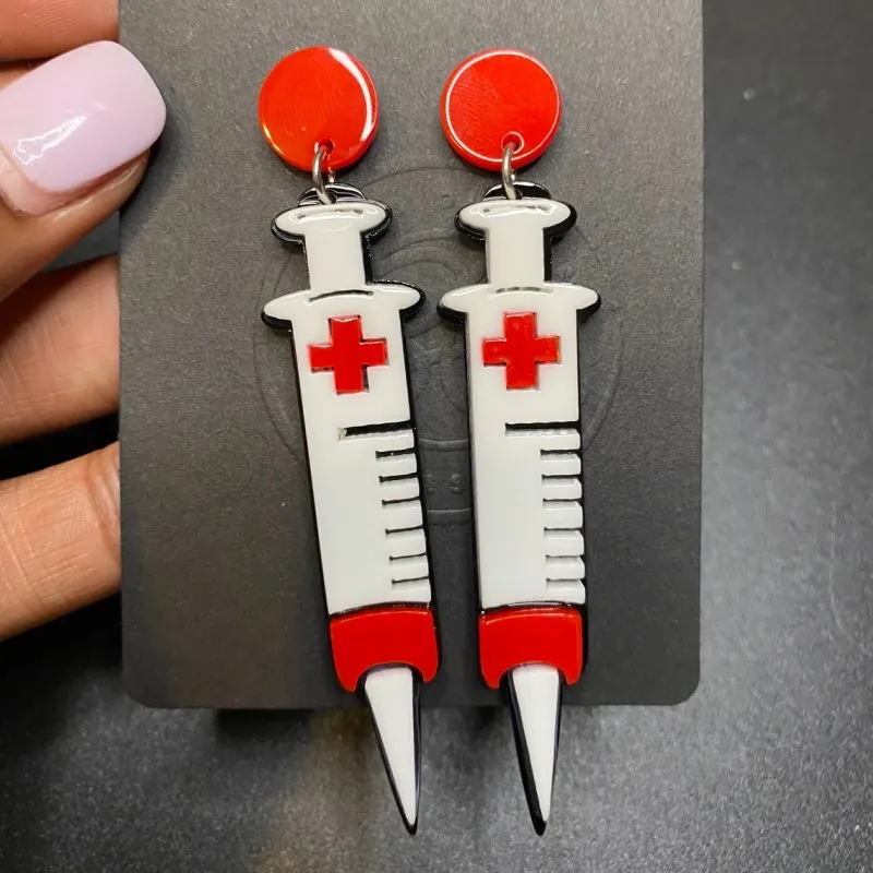 Syringe Acrylic Dangle Earrings Nurse Shot Costume Accessories Oversized Statement Jewelry for Healthcare Medical Workers Doctor