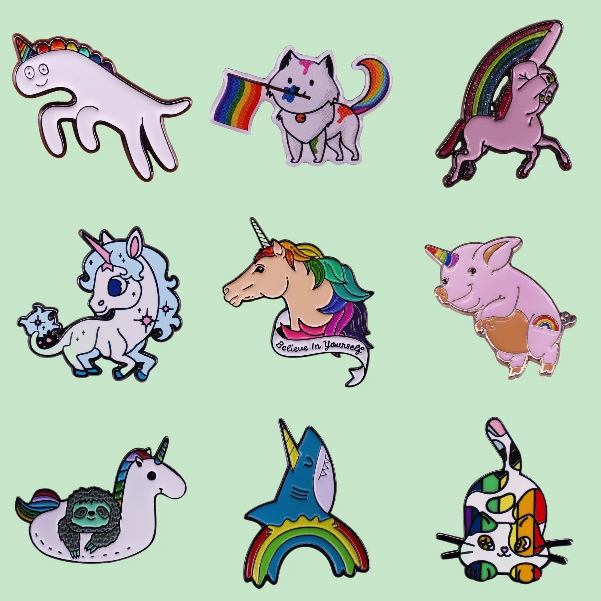 Superior Quality Gay Pride Cat Unicorn Rainbow Flag Enamel Brooches LGBT Support Homosexual Bisexual Lesbian Jewelry Wholesale