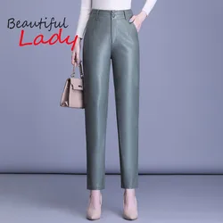 Red Women Pants Thick PU Leather Pants Women High Waist  Harem Pants for Woman Trousers Large Size Loose Black Pants