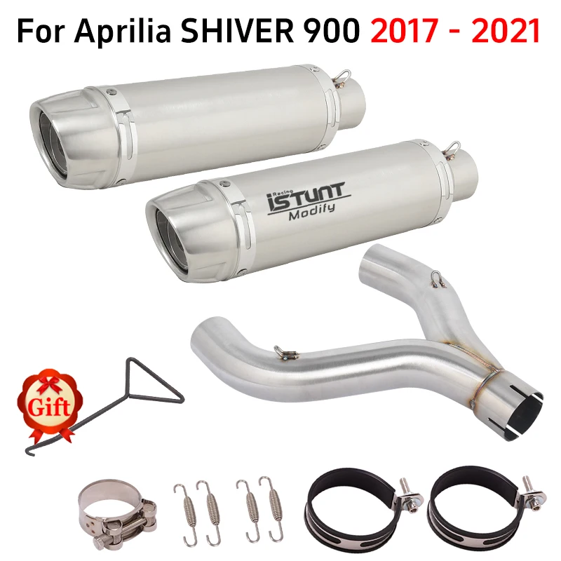 Slip On For Aprilia Shiver 900 Shiver900 2017 - 2021 Motorcycle Exhaust Escape Carbon Fiber Middle Link Pipe DB Killer Muffler