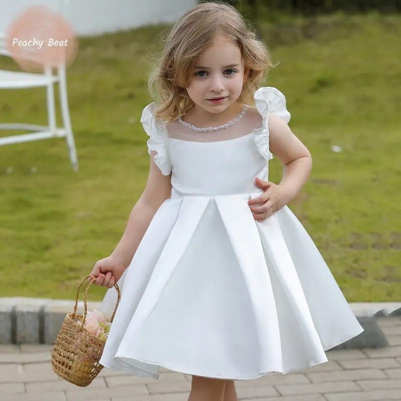 

Baby Girl Princess Fly Sleeve Dress Toddler Child Elegant Ruffled Vestido Party Birthday Easter Dress Summer Baby Clothes 4-7Y