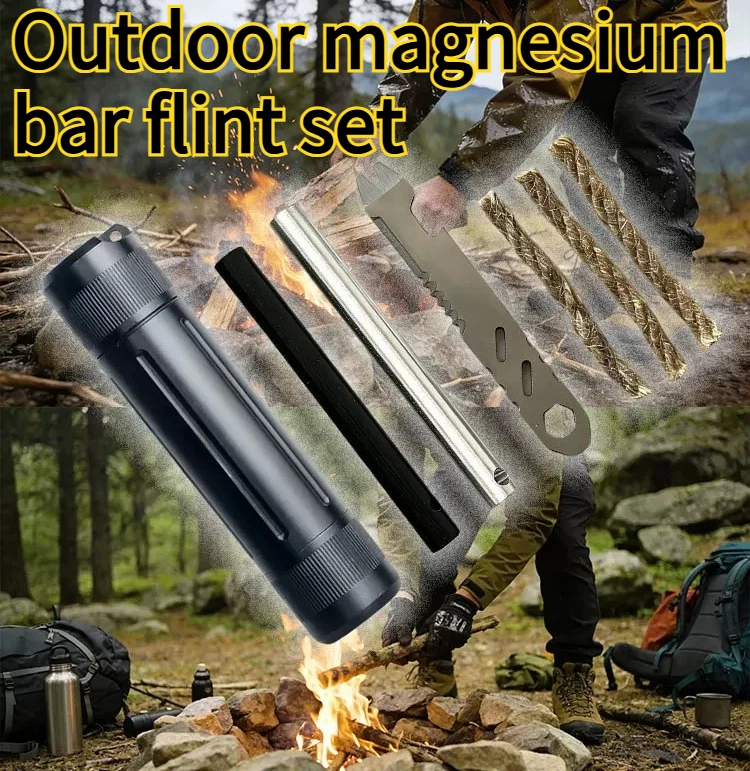 NEW Multi Functional Flint Magnesium Stick Set Outdoor Survival Equipment Camping Combination Tool