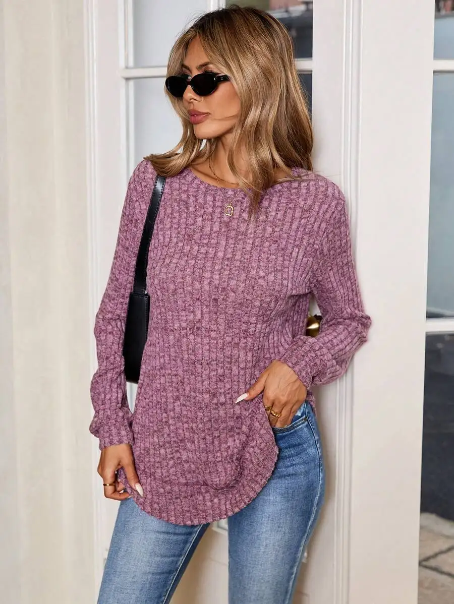 เสื้อสเวตเชิ้ตผ้าฟลีซเนื้อนุ่ม แขนยาว คอกลม ชายเสื้อไม่เท่ากัน สำหรับผู้หญิง ยี่ห้อ EMERY ROSE เหมาะสำหรับใส่ลำลองในฤดูใบไม้ร่วงและฤดูหนาว