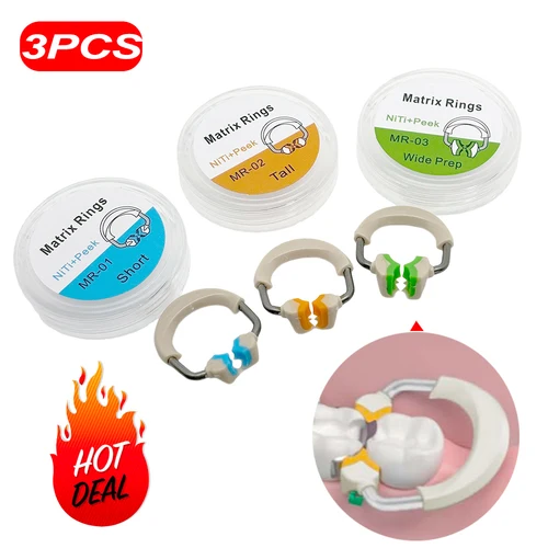 Sistema de matriz seccional Dental, matrices de aleación de níquel y titanio, bandas de anillo con Clip para odontología pediátrica, esterilizable en Autoclave y Multi, 3 uds.