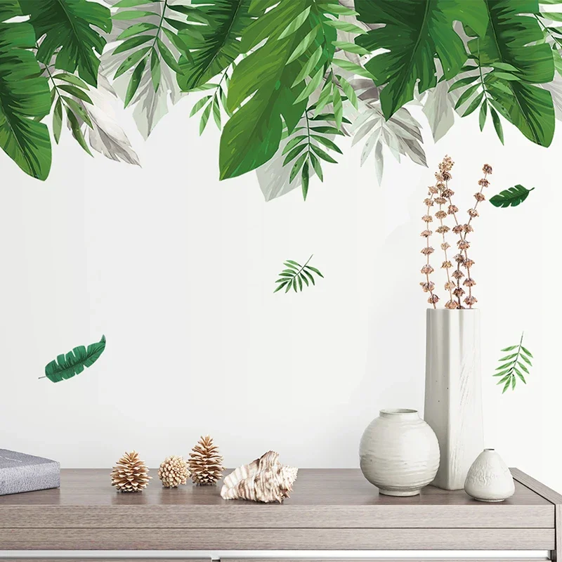 150x70cm Tropical Leaves Palm leaves Green Plants Wall Stickers for Living Room Bedroom Home Decorative Stickers Home Decor pvc