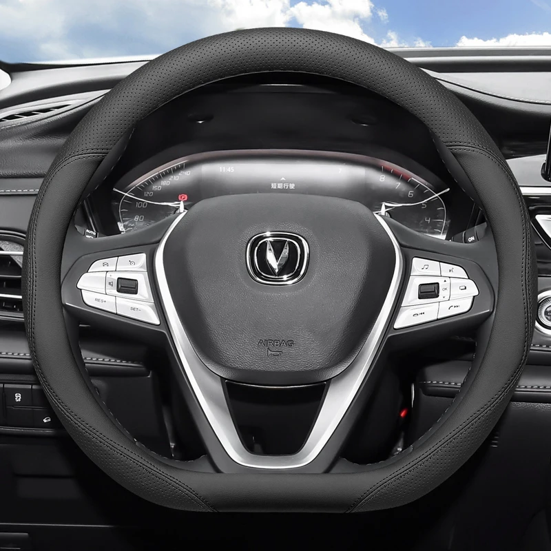 For Changan CS75 Raeton CS35 PLUS Eado PLUS Nappa Leather Steering Wheel Cover Four Season Universal Anti Slip Car Accessories