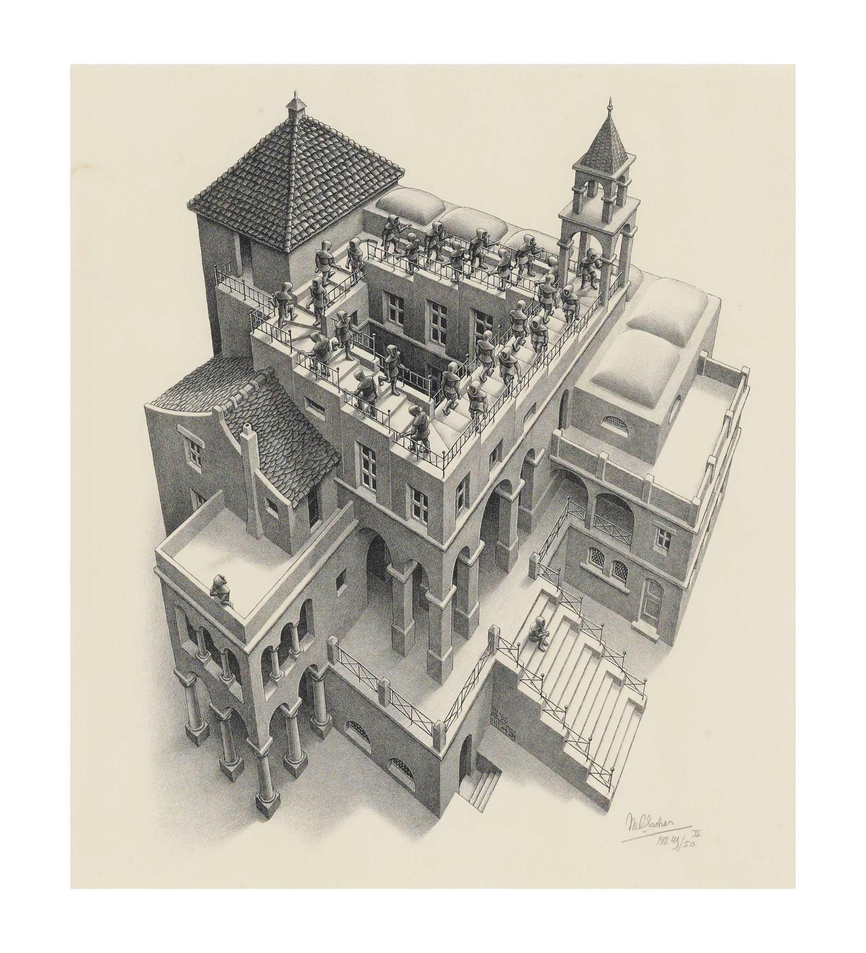 Maurits Cornelis Escher Relativity Watercolor 55 Fish Day and Night Poster Wall Art Home Decor Painting