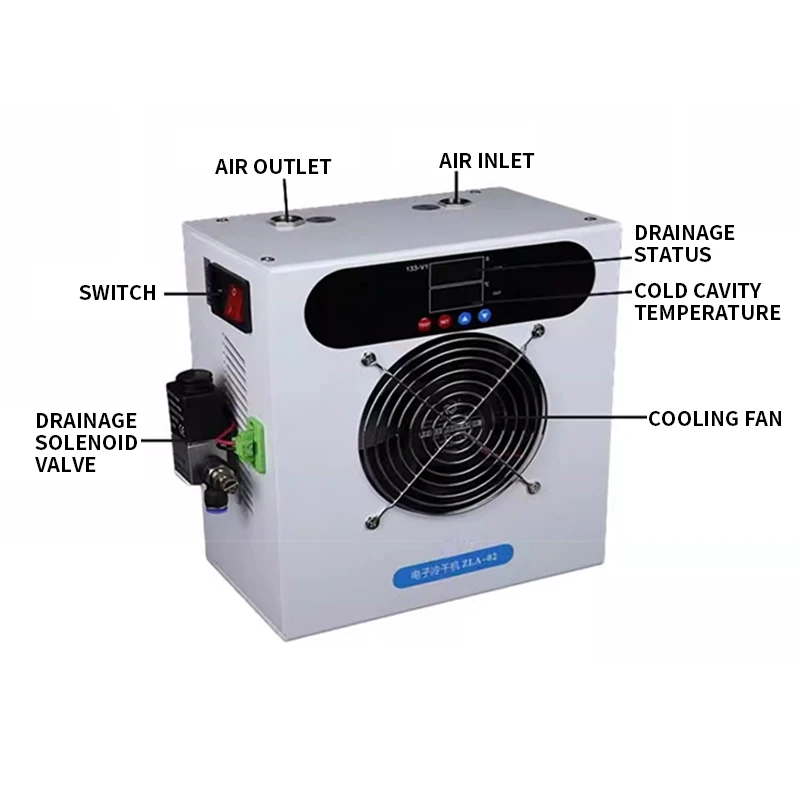 120L/min Refrigerated Gas Dryer Air Compressor Compressed Air Drying Water Removal Filtration Automatic Drainage Cold Dryer