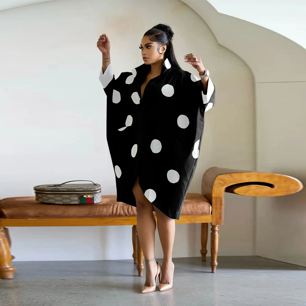 Kobiety z nadrukiem guziki, na co dzień koszula z długim rękawem 2024 odzież damska sukienka o nieregularnym kroju jednorzędowy kardigan