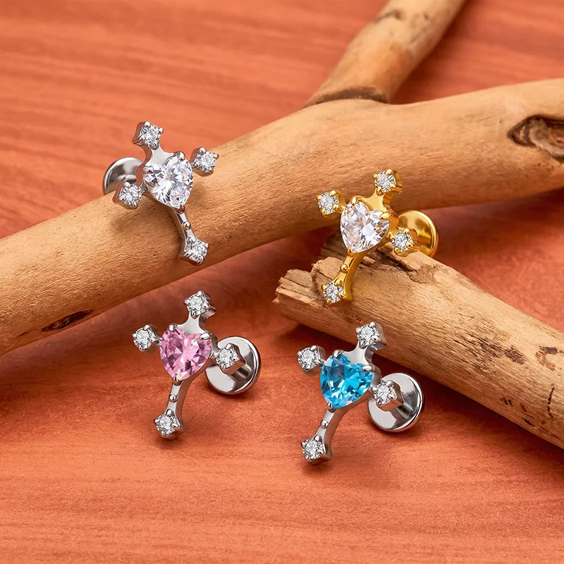 ZOOR ASTM F136 TItanium Punk Cross Ear Piercing Lip 16G 18G Labret Ear Tragus Helix Piercings Earring Body Surgical Jewelry