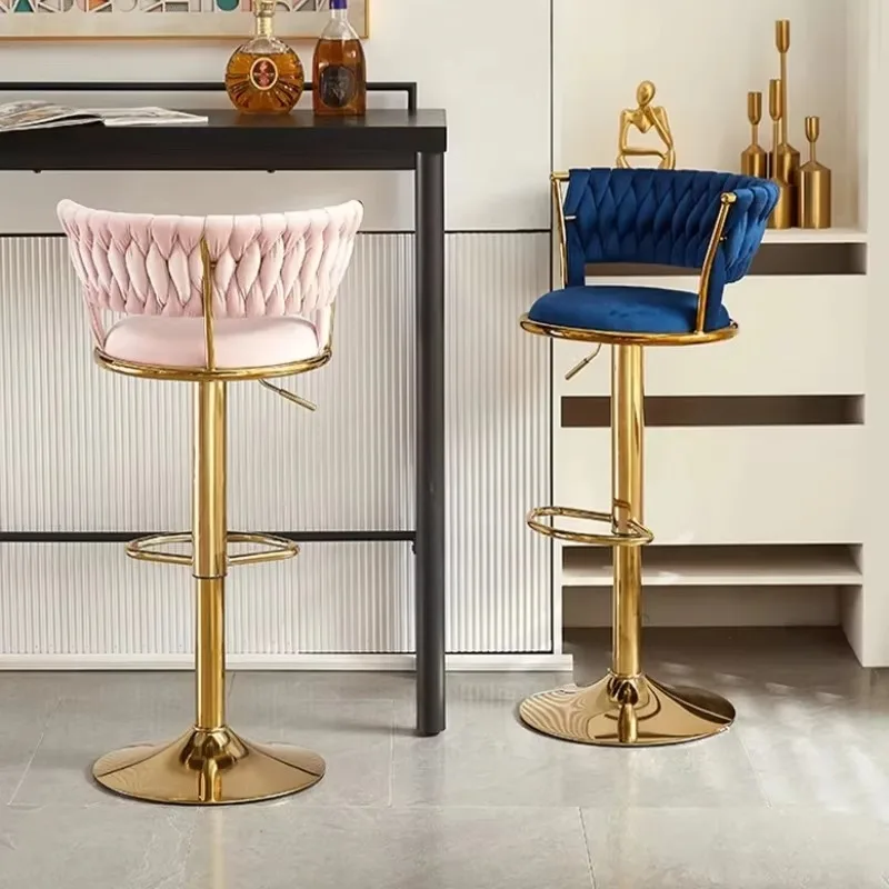 

Nordic Rotating Lifting Design Bar Chair High Foot Stool with Velvet Backrest Modern Furniture High Elastic Sponge Bar Stool