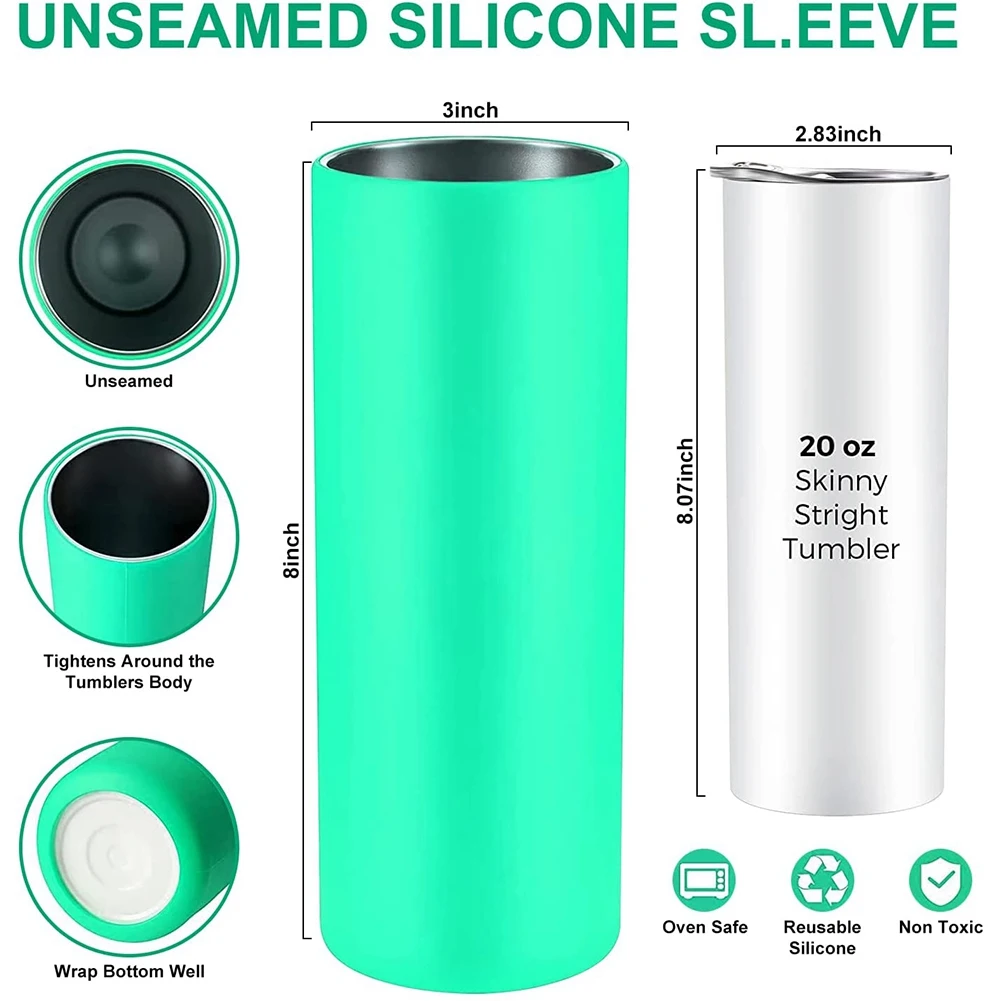 Juego de vasos para sublimación ABHI-3 con bandas de silicona para vasos rectos delgados de 20 oz con cintas de transferencia y