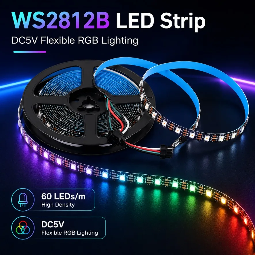 DC5V WS2812B 5050 RGBIC Smart LED Strip Individually Addressable IC 30/60/144LEDs/M Black/White PCB IP30 IP67 Waterproof Lamp