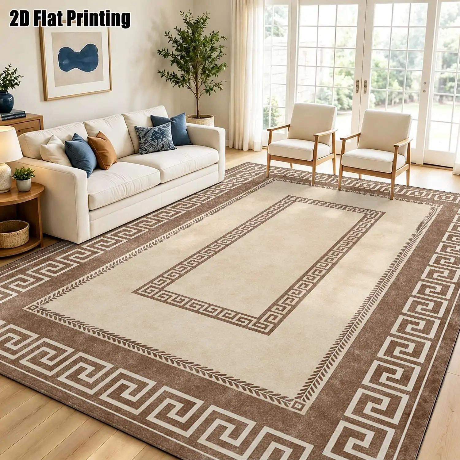 1Pc 2D Printed Retro Brown White Chevron Pattern Carpet, European Style Modern Minimalist Geometric Line Rug, Home Decor, Multi-Size, Machine Washable, for Entrance, Dining, Foyer, Bedroom, Living Room