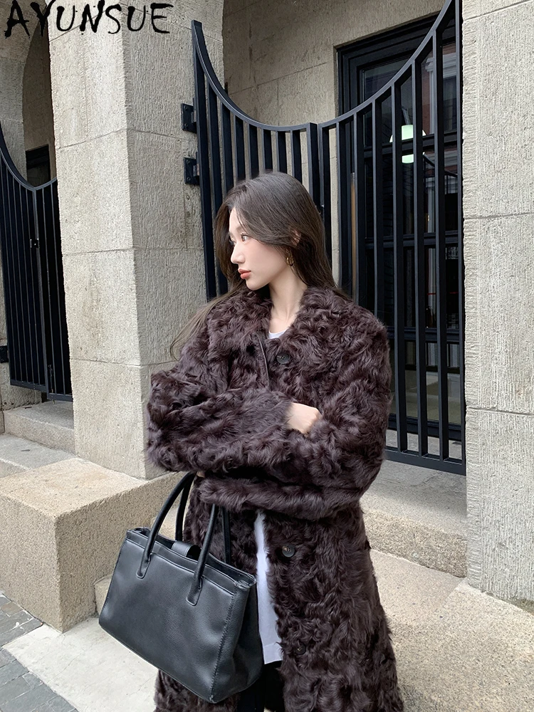 AYUNSUE 2025 New Double Sided Shearling Coat Woman Natural Wool Coats for Woman Clothes High Quality Winter New in Outerwears