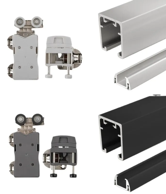 Bifold Wardrobe Sliding Door Hardware Kit Surface Mount Silent Buffer Roller Track for Open Cloakroom Cabinet Furniture Fittings