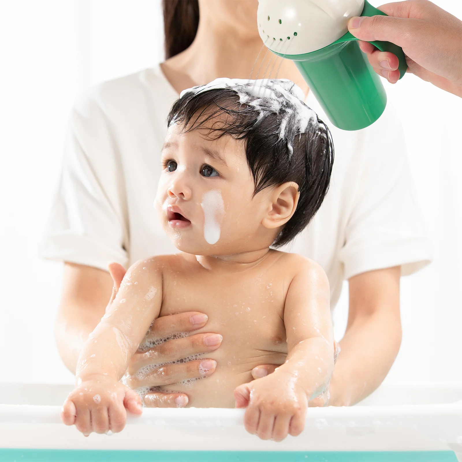 Cuchara de agua para baño de bebé, taza de enjuague de champú duradero y grueso con dibujos de rana, Bailer de ducha para lavado de cabello para niños, patrón verde