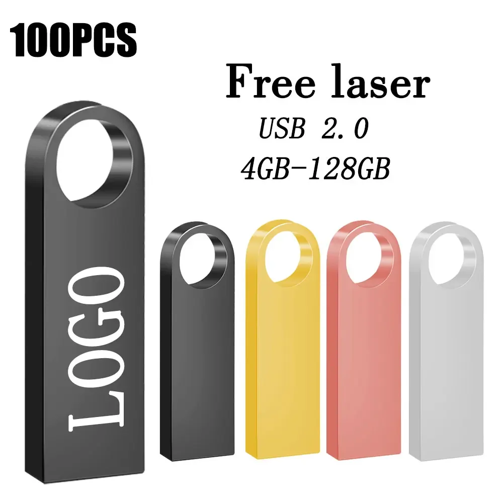 

100PCS/lot Metal Pen Drive 64GB 32GB 16GB USB Flash Drive 8GB 4GB U Disk Key Pendrive 2GB 1GB Memory Usb Sticks Free Laser Logo