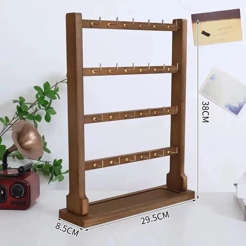 Wooden Keychain Jewelry Display Stand with Hook Small Accessory Hanging Rack Earring Bracelet Organizer Storage Holder