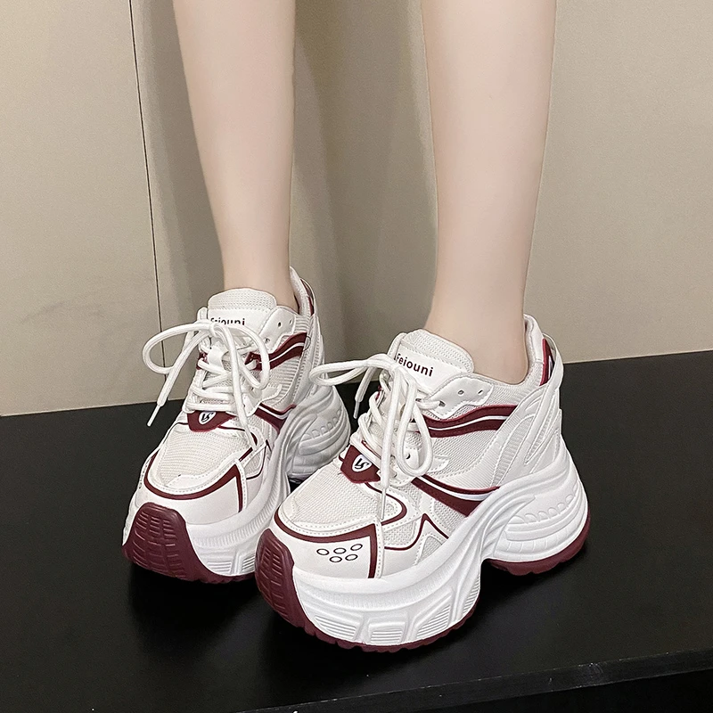 8cm New 2024 Synthetic Spring Fashion Women Comfy Vulcanize High Platform Brand Autumn Boots Chunky Sneakers Loafers Women Shoes