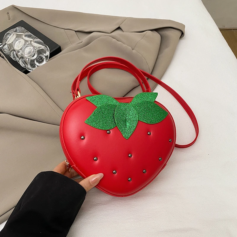 

Fashion Fruit Strawberry Bags Girls PU Leather Shoulder Bags Handheld Cute Small Tote Bag Female Creative Crossbody Handbags