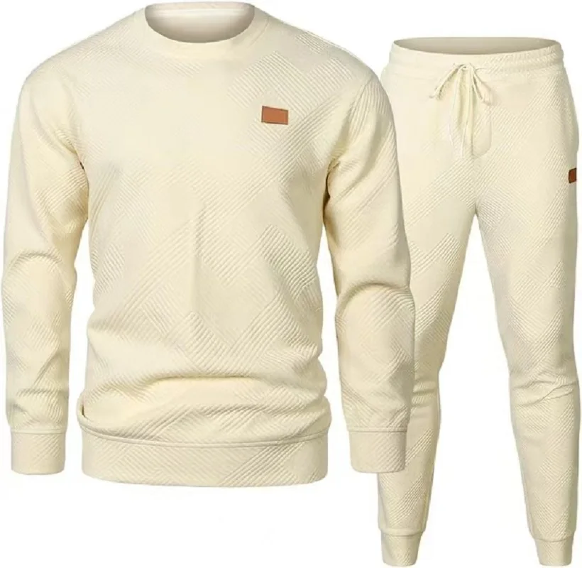 Conjunto deportivo de Color sólido para hombre, Top de cuello redondo con cordón, pantalones de chándal cómodos, otoño e invierno, novedad de 2024