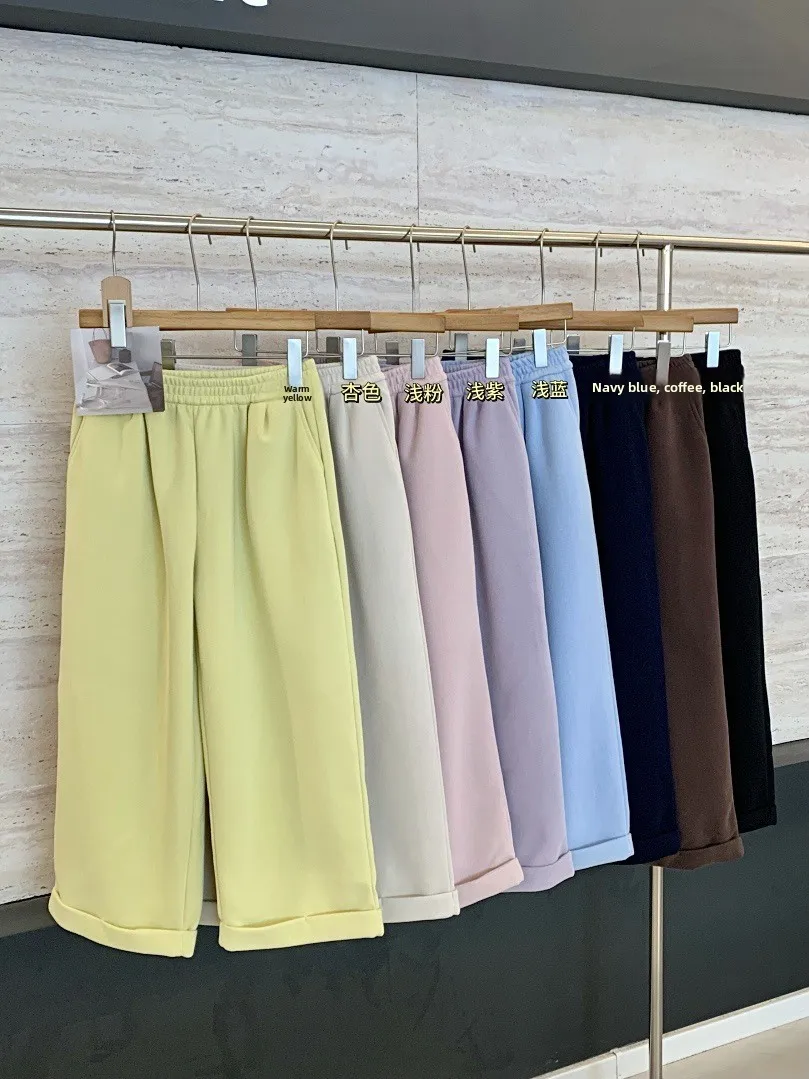 

Женские повседневные спортивные брюки с высокой талией и широкими штанинами, весна 2026, асимметричные, немнущиеся, свободного кроя, длинные прямые брюки для города