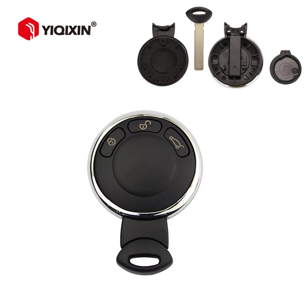 Yiqixin capa para chave remota de carro, para bmw mini cooper r56 r57 r58 r60 r61 clubman countryman 3 botões lâmina sem cortes sem logotipo