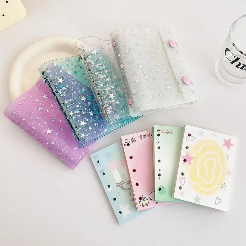 

Creative Design Kawaii Binder Notebook for Student Korean Fashion Sliver Laser Star Scrapbook Journal Kawaii School Notepad