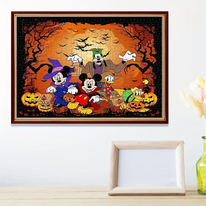 1000 pièces Puzzle personnages de dessins animés Halloween citrouille lanterne Mickey Mouse Minnie Mouse Donald canard Goofy et Pluto tenture murale