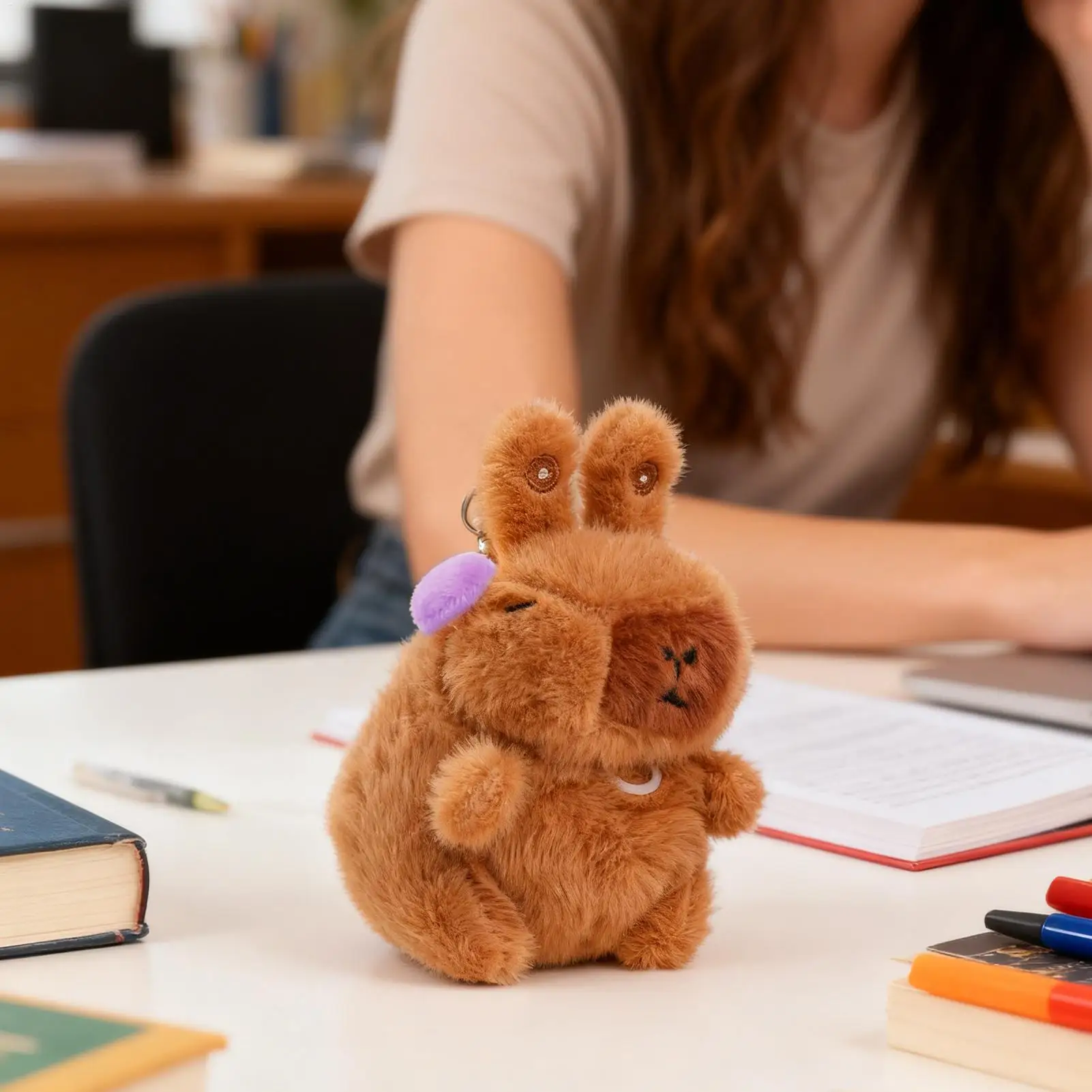 Capybara Plush Cute Key Chain With Pull-Rope Stuffed Backpack Keychain Pendant For Adults Boys Girls Backpack Luggage Purse