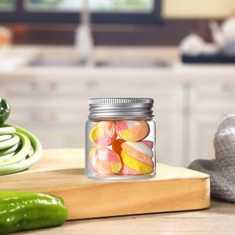 20Pcs 50ml Small Glass Jars With Aluminum Lids Medicines Can Food Sealed Container Candy Packing Jar Household Kitchen Bottles