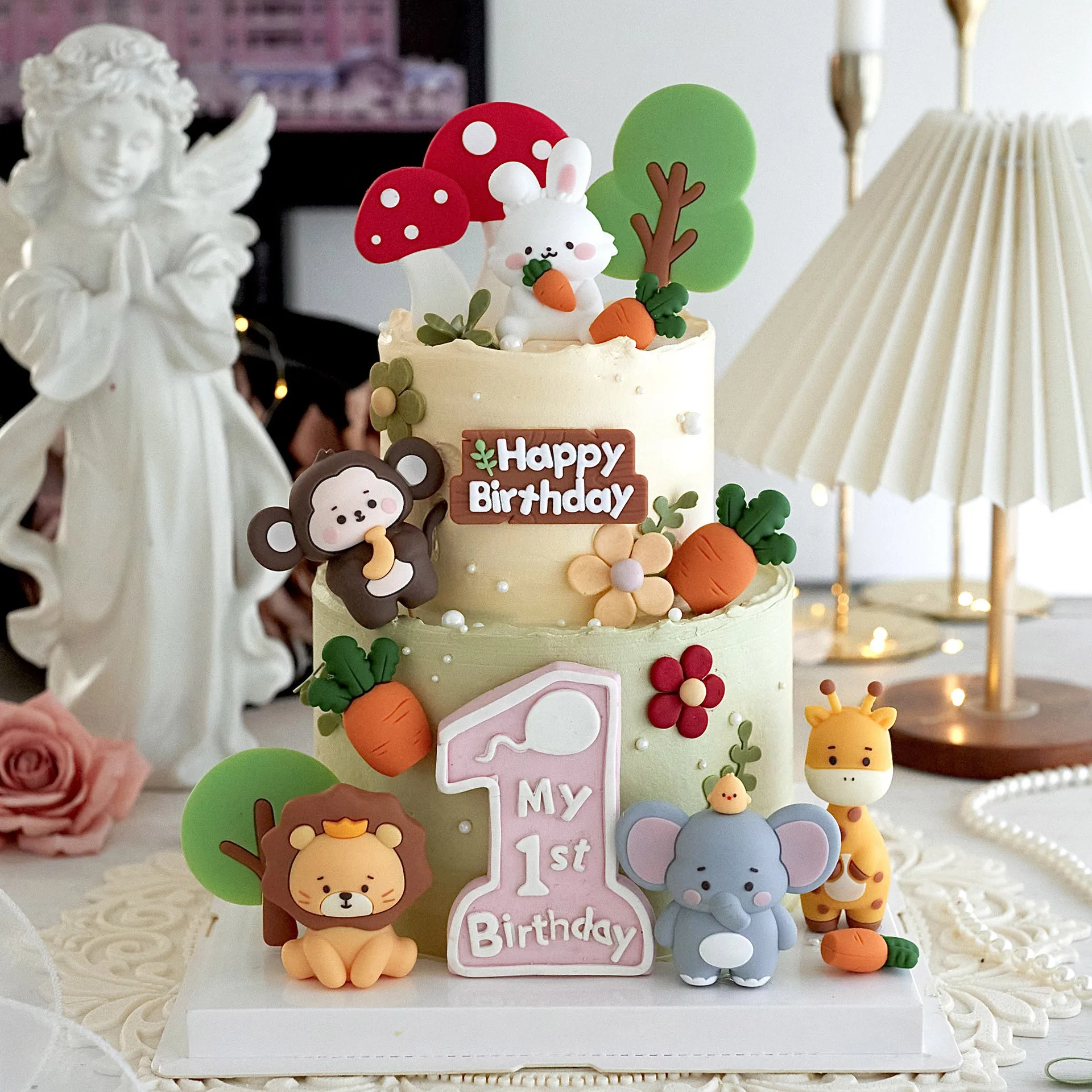 Safari Cake Topper Kids 1st Birthday Happy Party Cake Decoration Animal Lion Elephant Giraffe Gender Reveal Baby Shower Decor