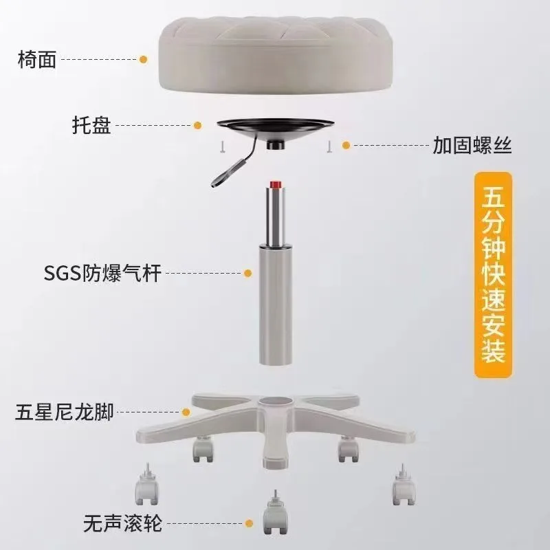 Rotating Adjustable Beauty Salon Stool with Wheels, Multifunctional Mobile Round Stool for Makeup, Dressing, Hairdressing