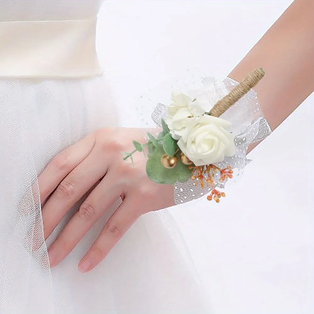 

8 件 Rose Boutonniere for Men Wedding with Pins Groom and Groomsmen Artificial Flower Boutonniere for Wedding Ceremony