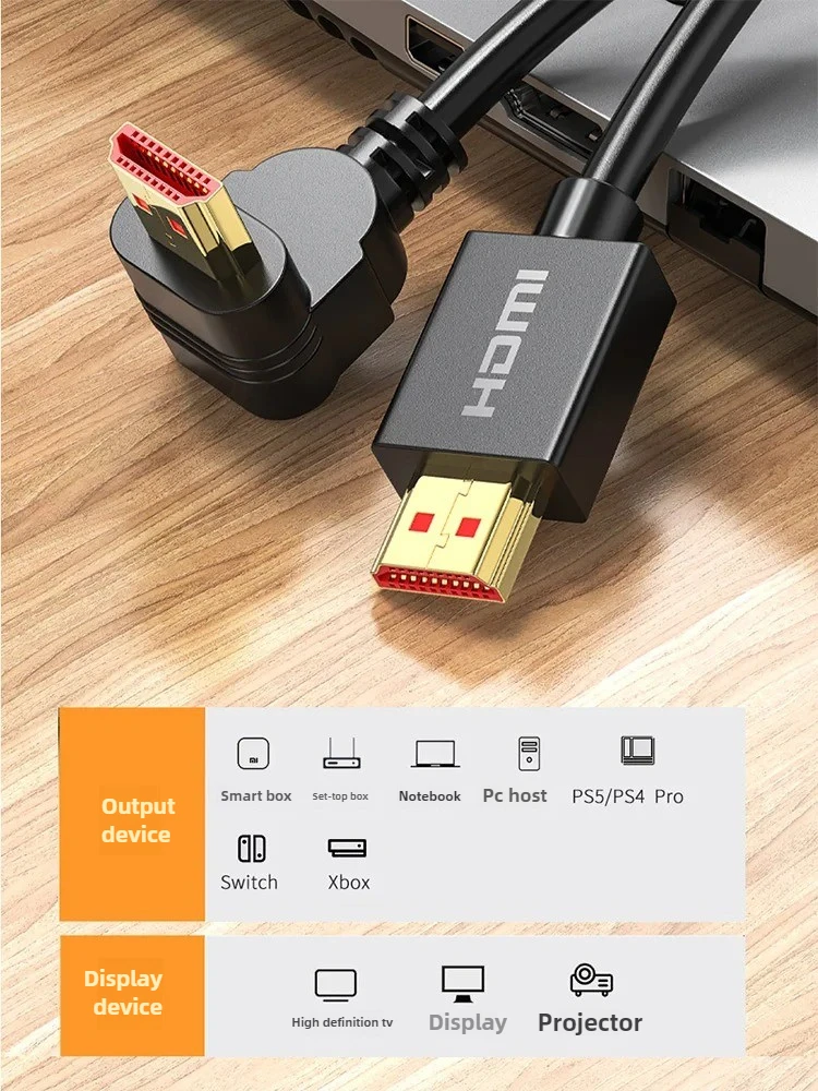 4K High-definition Cable, HDMI Cable, 90 Degree Bend HDMI 2.0 Data Cable, Computer TV Set-top Box Video Cable  Cable Connector