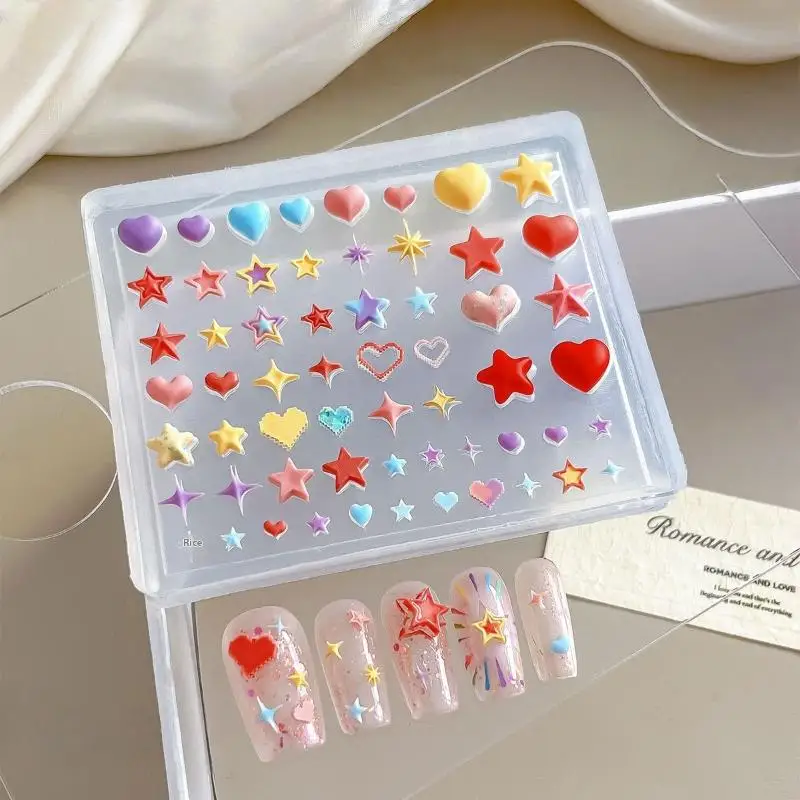 Innovative 3D Silicone Heart Star Pentagram Nail Mold for Custom Nail Art, Transparent Manicure Pattern For Nail Embellishments