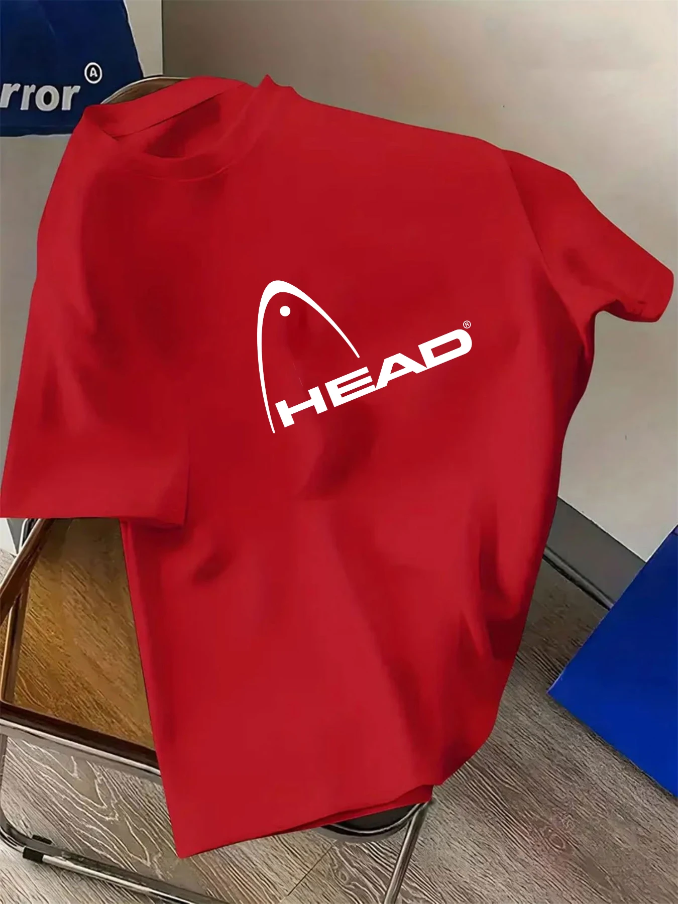 HEAD Men's Basic Red Crew Neck T Shirt Classic White Logo Print Soft Lightweight Short Sleeve Tee Daily Casual Outdoor Sport Top