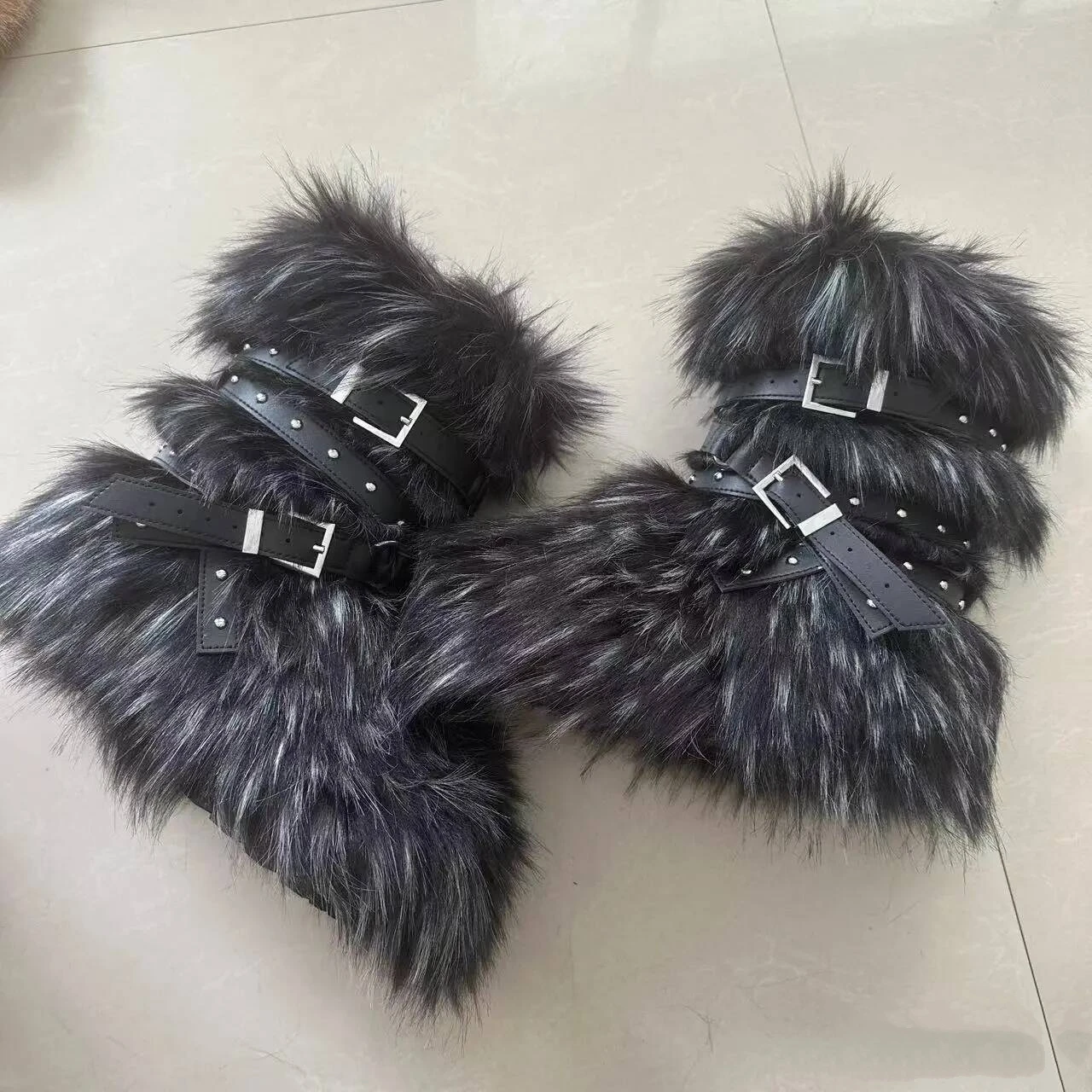 

Dark Red Black Long Plush Snow Boots Cool Sweet Girls Heightening Flat Calf Fluff Gray Ankle Booties Winter Warm Sugarbaby Shoes