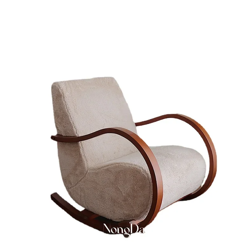 YY Beige Lambswool Vintage Rocking Chair Lazy Casual Couch