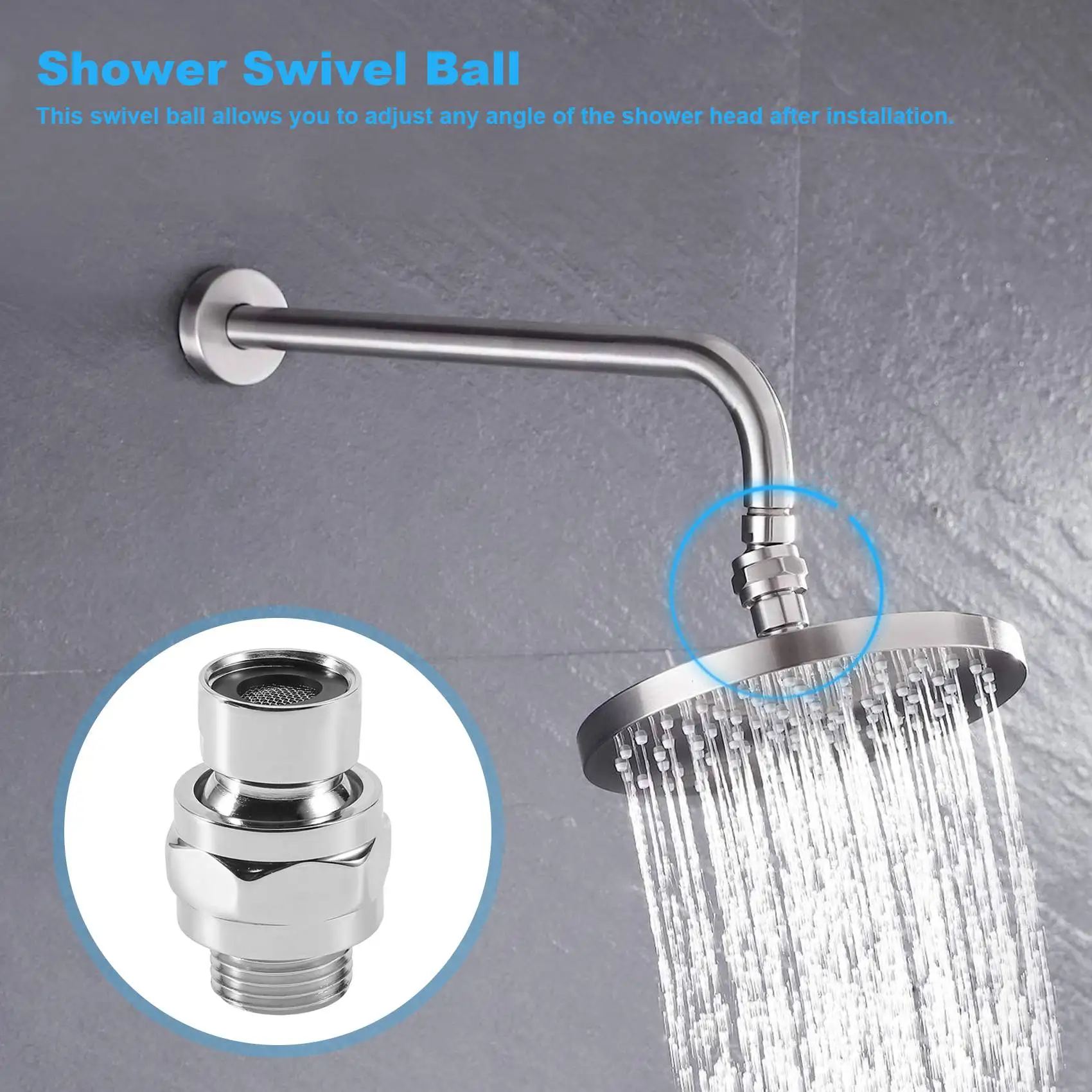 Brass Chrome Ball Joint Shower Arm Head Angle Adjustable Swivel Adapter